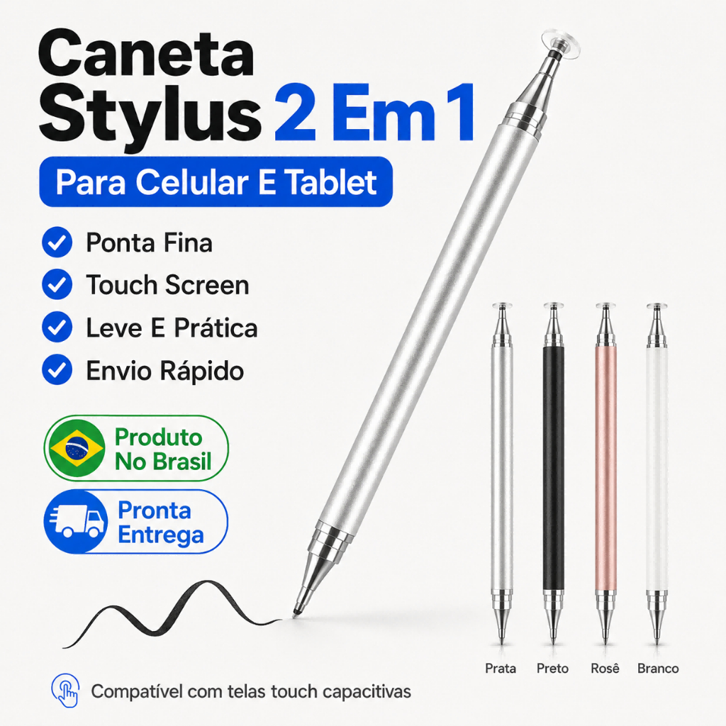 Caneta Stylus Touch 2 em 1 para celular e tablet